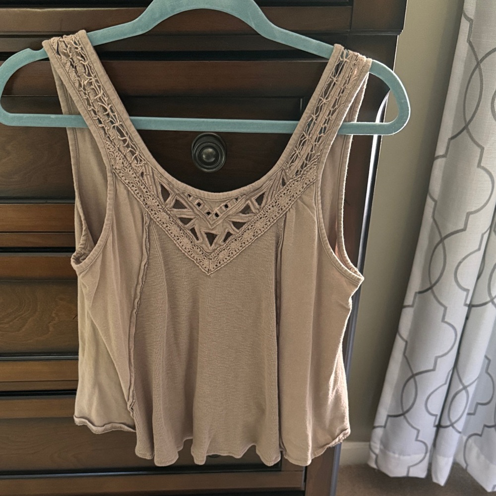Free People Crochet Yoke Tank Top - Light Taupe